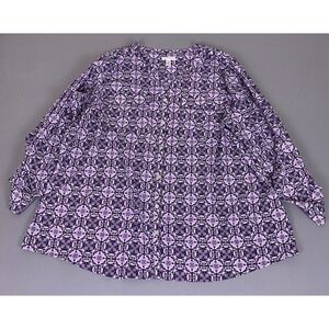 Croft & Barrow Shirt Blouse Womens 2X Purple Geometric Mosaic Button Up Roll Tab